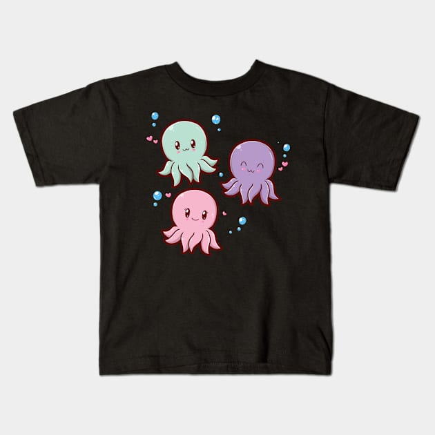 Kawaii Octopi Heart Bubbles Kids T-Shirt by MimicGaming